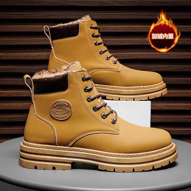 Winter High-top Men's Shoes Korean Fashionable Men's Casual Sports Board Shoes Small White Trendy Shoes fleece-lined Thickened Warm Cotton Shoes