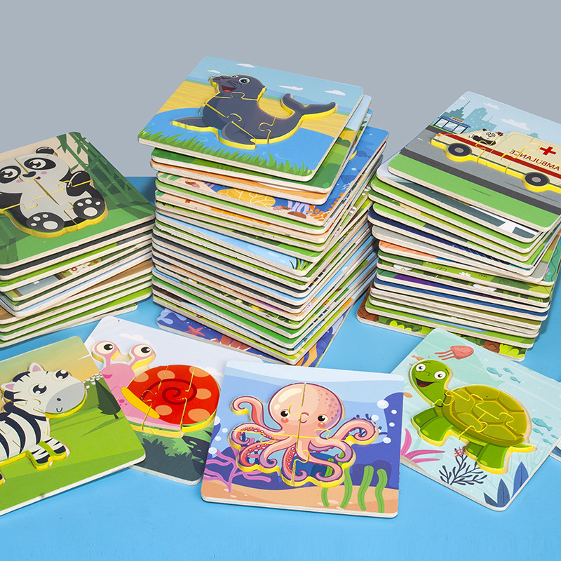 Puzzle de educación infantil nuevo mini pequeño puzzle de madera tridimensional multi-bloqueo de bloque de bloque de bloque de madera juguetes