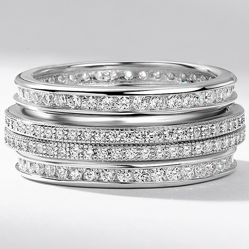 El nuevo estilo transfronterizo se estrella en la Vía Láctea, lleno de diamantes, anillo de dedo de comida femenino S925 con incrustaciones de plata brillante 5A anillo de circonio blanco, moda giratoria