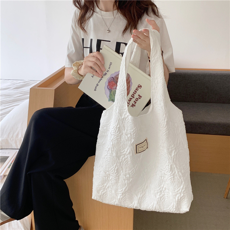 1592 new Korean ins embroidery jacquard rose tote bag simple College students class commuter handbag for women