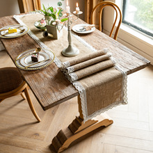 跨境黄麻桌旗编织蕾丝流苏桌巾长条桌布婚礼派对装饰氛围桌子盖巾