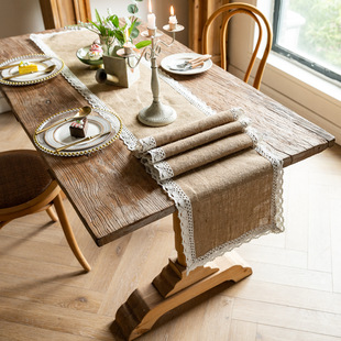 Cross Border Jute Table Runner Woven Lace Tassel Table Towel Long Tablecloth Wedding Party Decoration Atmosphere Table Cover Towel
