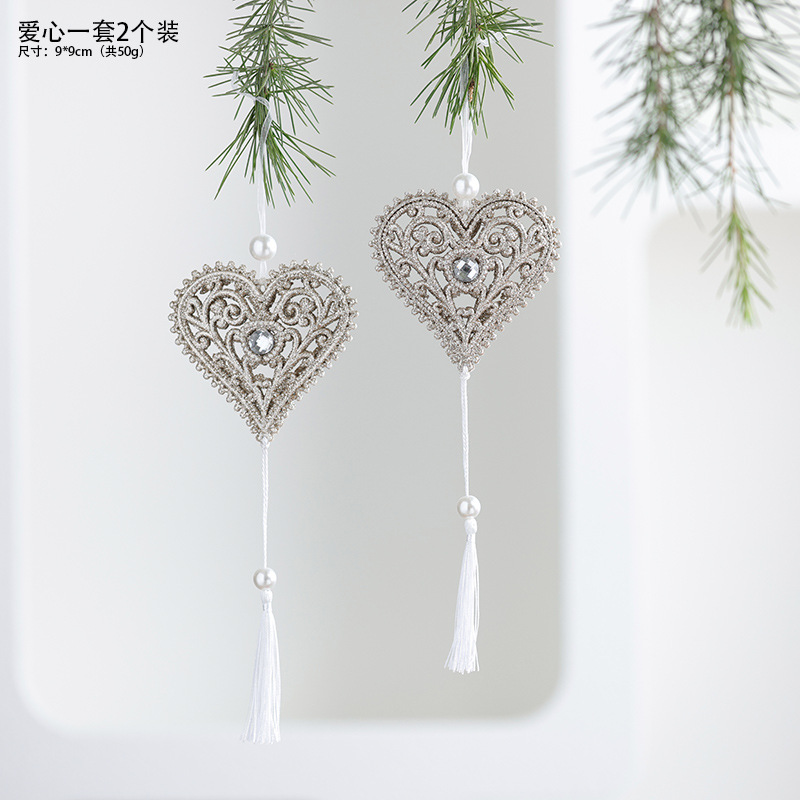 Nuevos productos transfronterizos de madera decoraciones de árboles de Navidad polvo brillante hueco flocos de nieve amor colgante mariposa colgante de Navidad