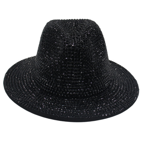 Cross-border new stage performance fashionable sparkling handmade rhinestones British retro wool felt jazz hat felt hat