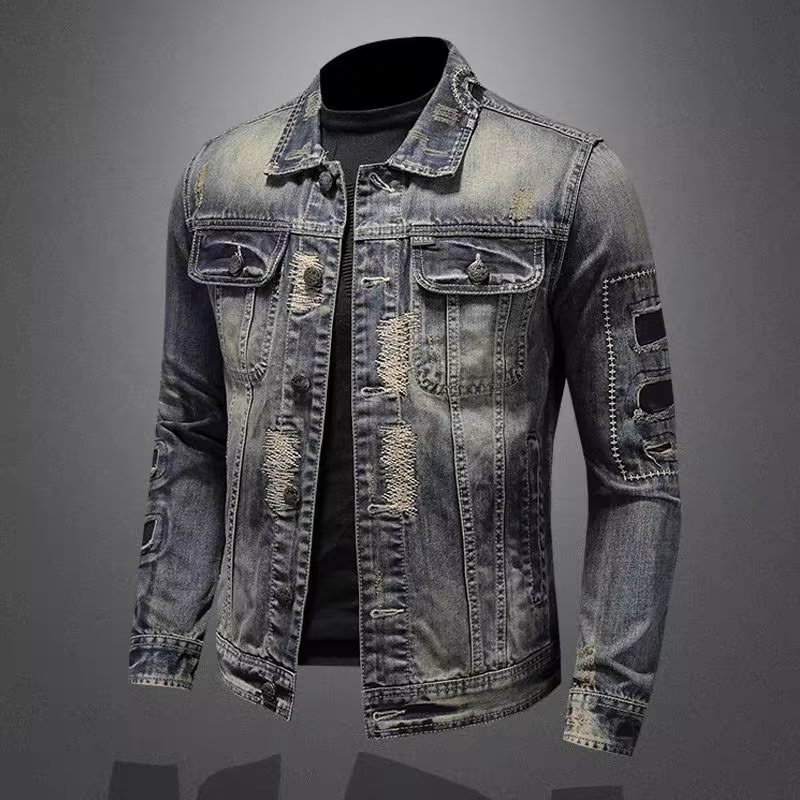 Slim-Fit Stylish Denim Jacket with a Turn-Down Collar, Versatile Vintage Retro Straight-Leg Wide-Leg Casual