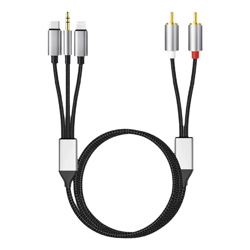 Двухлотосный аудиокабель TYPE-C к телефону, три в одном: Lightning + 3,5 мм, преобразователь на 2RCA (красный и белый)