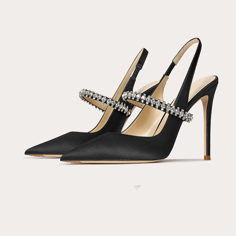 Size 32-45 Genuine Leather Nude Rhinestone Strap Sandals for Women 2026 New Style Pointed Toe Backless Professional High Heels for Women