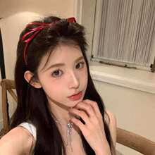 红色立体双层丝带蝴蝶结发箍甜美可爱细边头箍少女缎面芭蕾风发饰