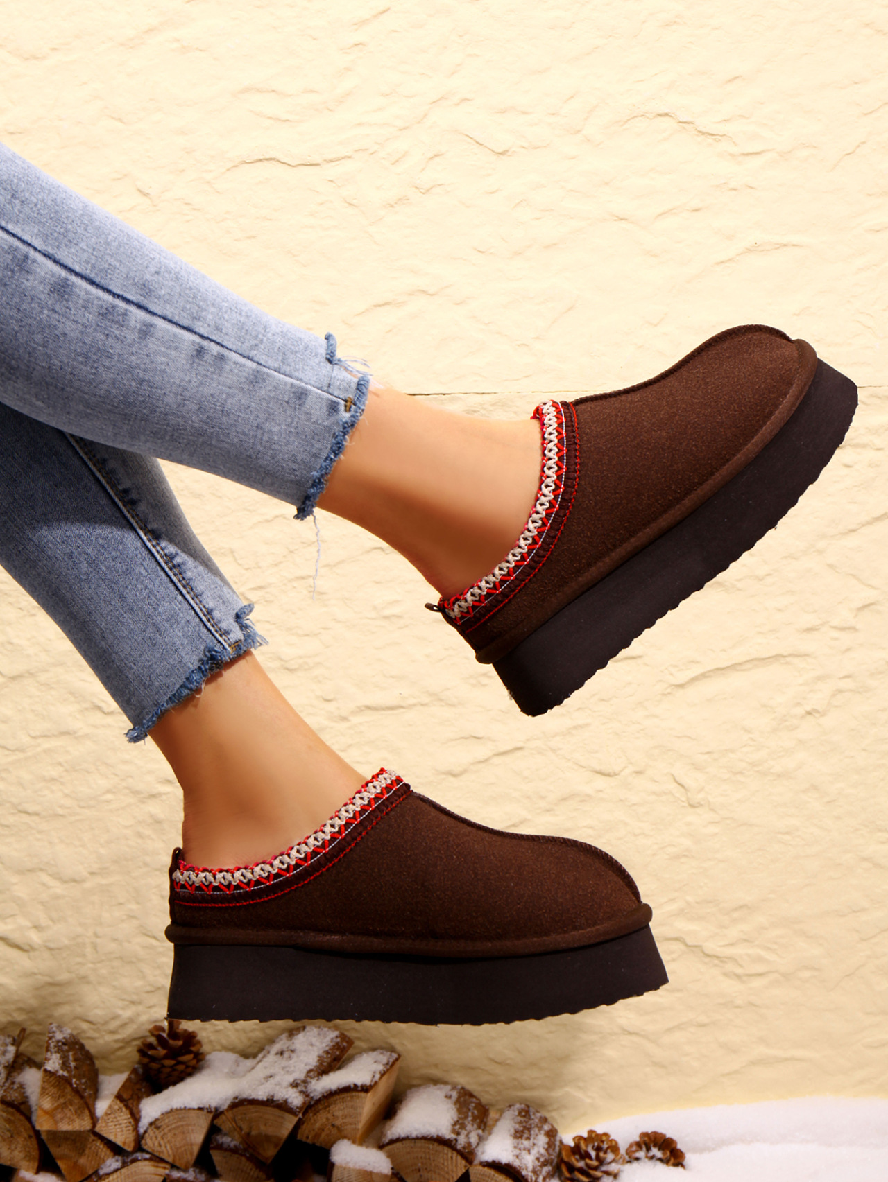 Women's Plus Size Cotton Slippers With Lace Trim And Thick Sole_voghion.com