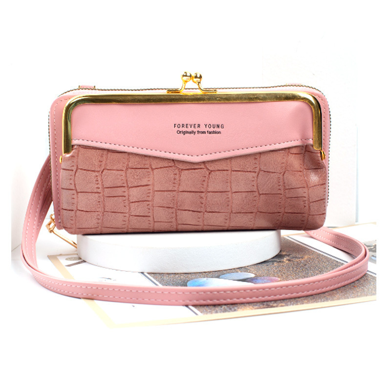 New Women's Mobile Phone Bag Stone Pattern Button Leather Bag Backpack Satchel Multi-Card Women's Mobile Phone Coin Purse