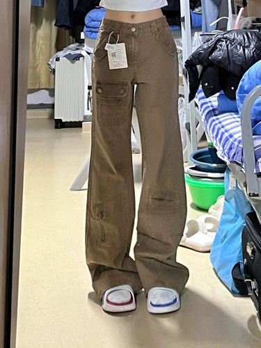 Khaki Color Slim Fit Work Denim Jeans for Kids (Boys and Girls) 2025 Spring and Autumn New Korean Style High-Waisted Loose and Slimming Flared Pants