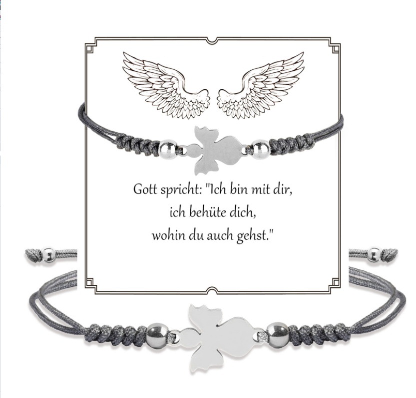 회색 로프 엮음 천사 팔찌