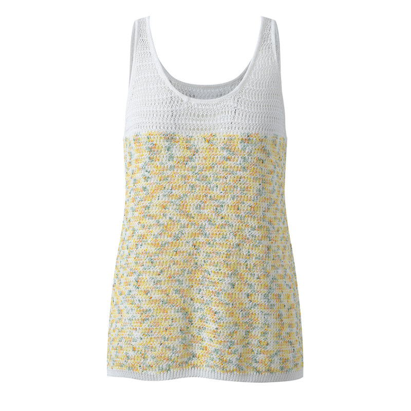 2026 Summer New French Style Tweed Color-Blocked Hollow-Out U-Neck Knit Vest Top