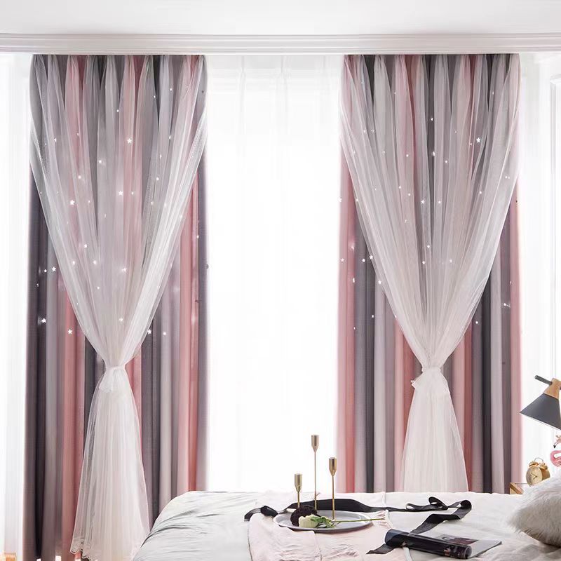 comercio exterior transfronterizo doble rayas graduadas huecas estrellas cortina tela de tela de sombreado acabado fábrica directa de cortinas