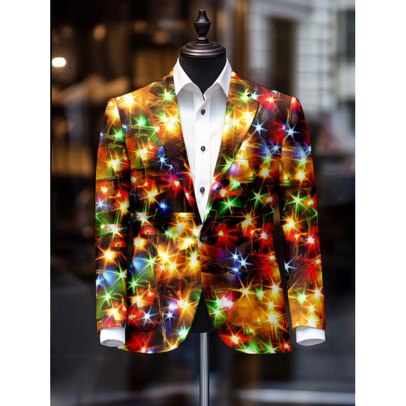 Autumn and Winter New Men's Clothing Printed Retro Christmas Pattern Casual Fashion Suit Collar Jacket Suit (320g)