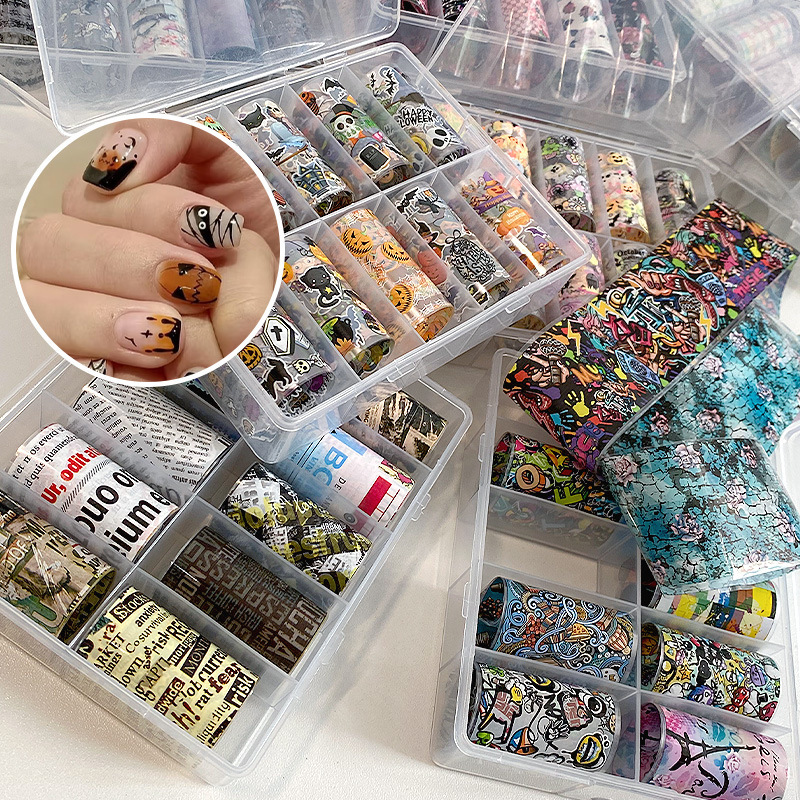 Halloween Series Spider Web Skull Funny Nail Art Stickers Transfer Paper Ghost Relief Nail Accessories Stickers Wholesale