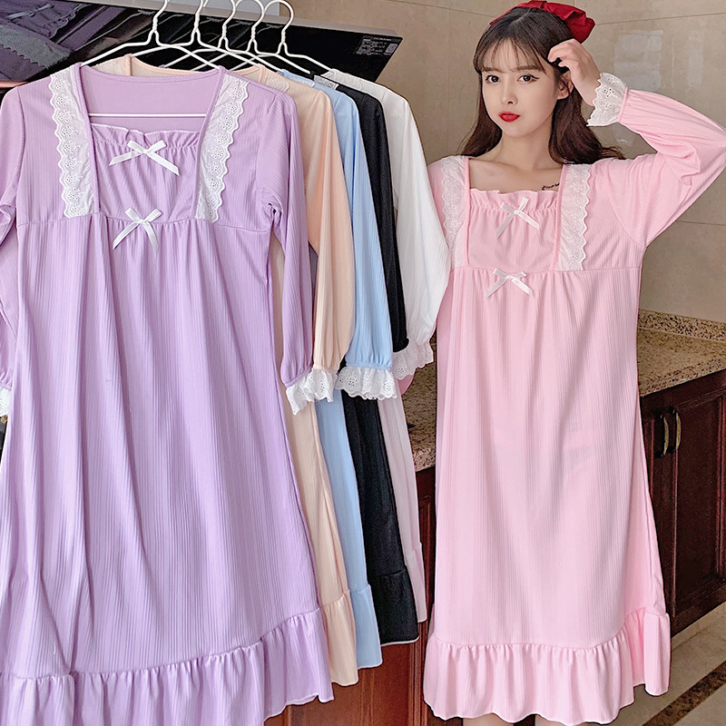 2023 otoño y primavera vestido de encaje pijamas camisón femenino lindo estudiante dulce princesa estilo desgaste del hogar
