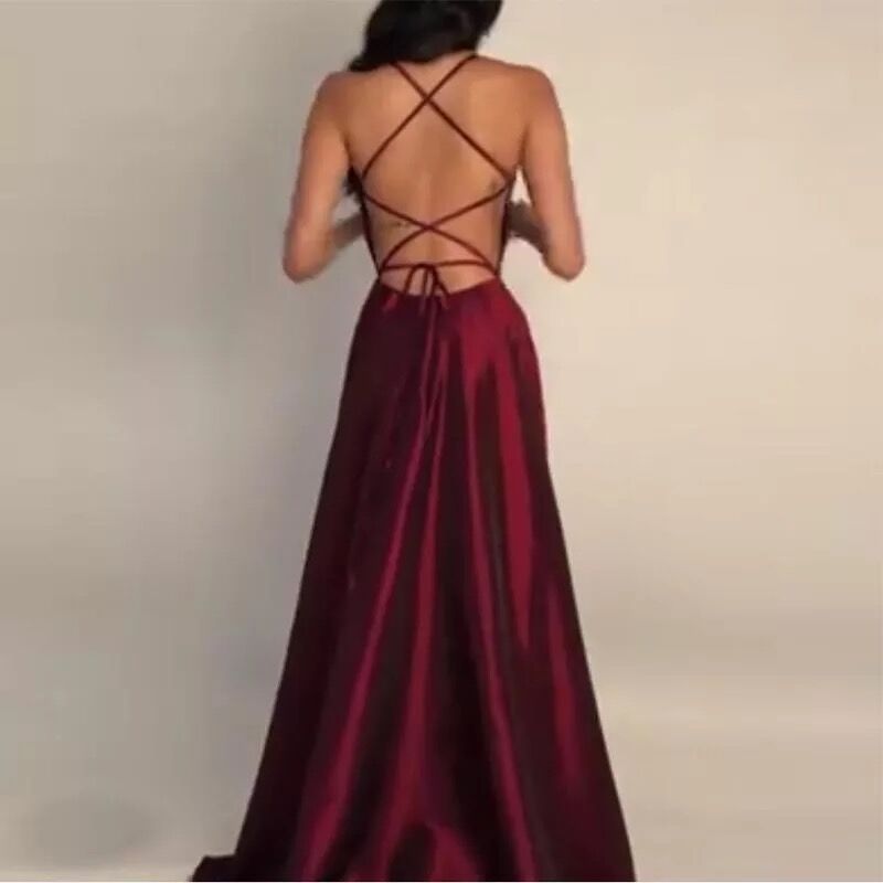 Amazon europeo y americano simple luz azul cielo Cruz espalda vestido de noche formal las mujeres