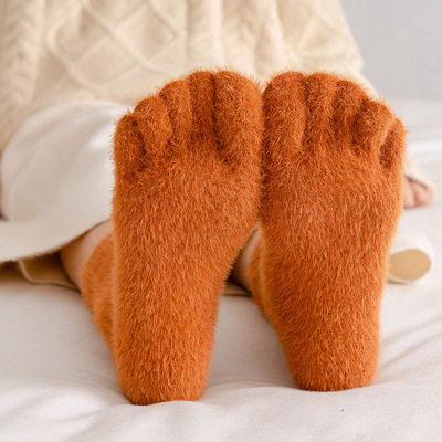 Toe socks Autumn and winter thickening Plush keep warm Points finger socks waterproof Mink cashmere Medium hose Floor socks Coral Cashmere socks