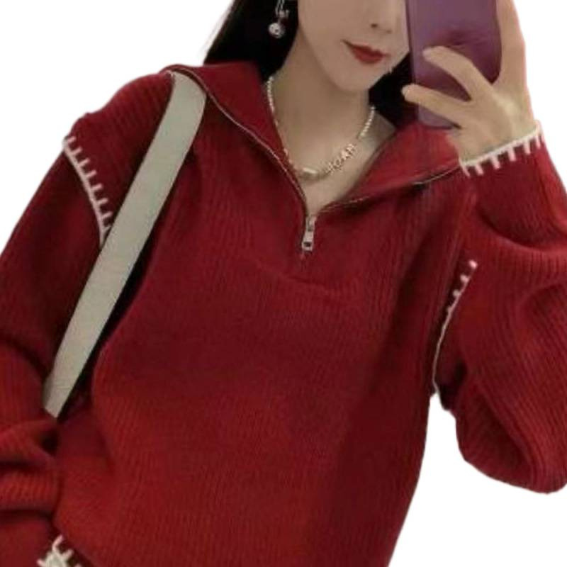 半拉链设计感针织毛衣打底衫女长袖秋冬季新款洋气时尚高级感上衣|undefined