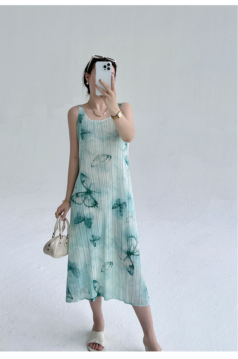 Đầm suông midi in họa tiết bướm gradient phong cách Pháp — màu tím nhạt chi tiết 13