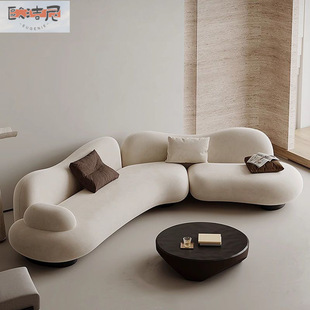 Oujie Ni Special-Shaped Combination Wabi-Sabi Cream Style Curved Corner Frosted Fabric Sofa Designer Sofa for Various Sizes