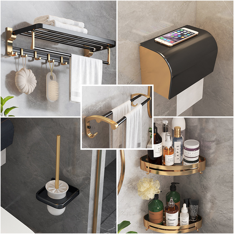 Rack de toallas de baño de aluminio espacio almacenamiento de inodoro sin perforación rack de toallas plegables de hardware de baño colgante conjunto tipo rack