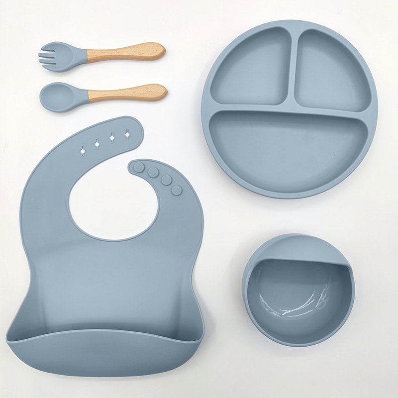Juego de vajilla de silicona para niños, vajilla para alimentación maternoinfantil, plato de comida, tazón de comida, bebé aprende a comer, plato separado