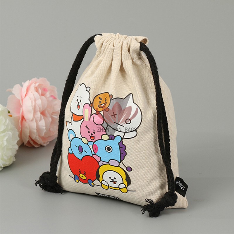 厂家帆布束口袋定 做卡通可爱抽绳背包袋定 制双肩包束口袋批发