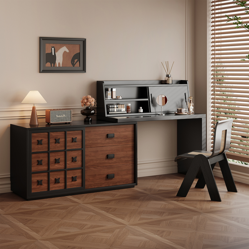 Chanson Vintage-Style Dressing Table and Chest of Drawers Integrated 2025 New Model Solid Wood Makeup Table Retro-Style End-Of-Bed Storage Cabinet Chanson Vintage-Style Dressing Table and Chest of Drawers Integrated 2025 New Model Solid Wood Makeup Table Retro-Style End-Of-Bed Storage Cabinet