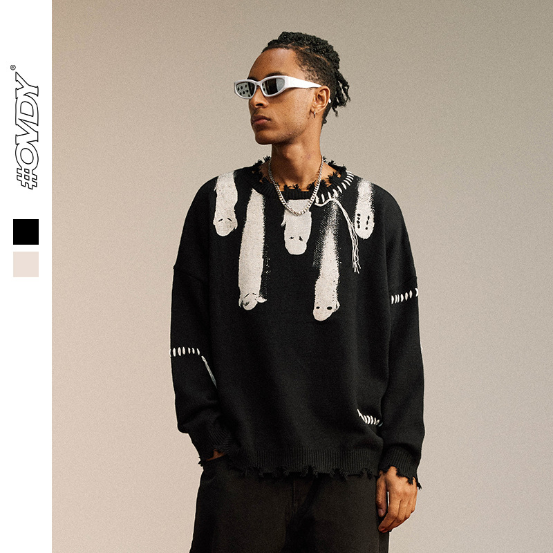 # Suéter de primavera OVDY, jersey de cuello redondo con borlas, top de lana estampado de diseñador