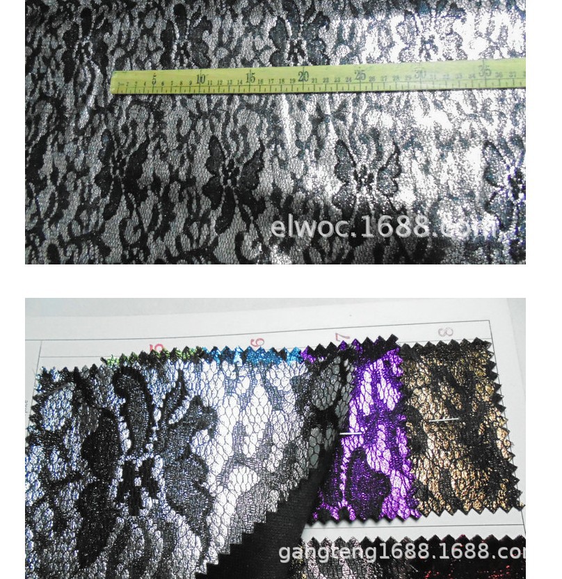 高档 蕾丝皮革 亮光金属色 蝴蝶花纹包装面料 网状箱包蕾丝鞋5750