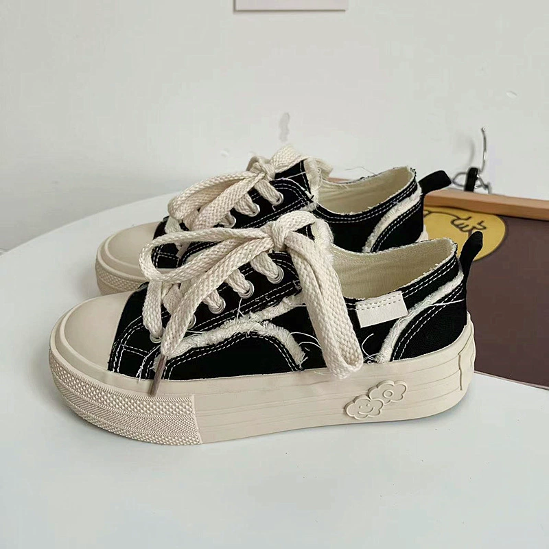 2023 spring and summer canvas shoes for women ulzzang lace-up tassels Korean version all-match casual shoes ins Hong Kong style skateboard shoes