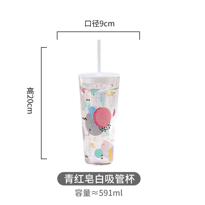 파란색과 빨간색 비누 밀짚 컵 (플래시 포함)