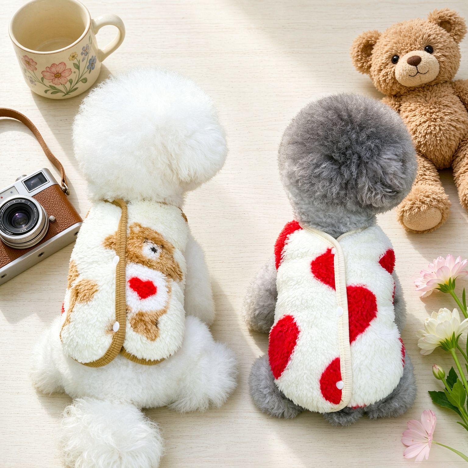 Dog fleece coat for autumn and winter, new warm and thickened cat clothing, cute heart-shaped bear fleece coat for Teddy and Bichon in winter