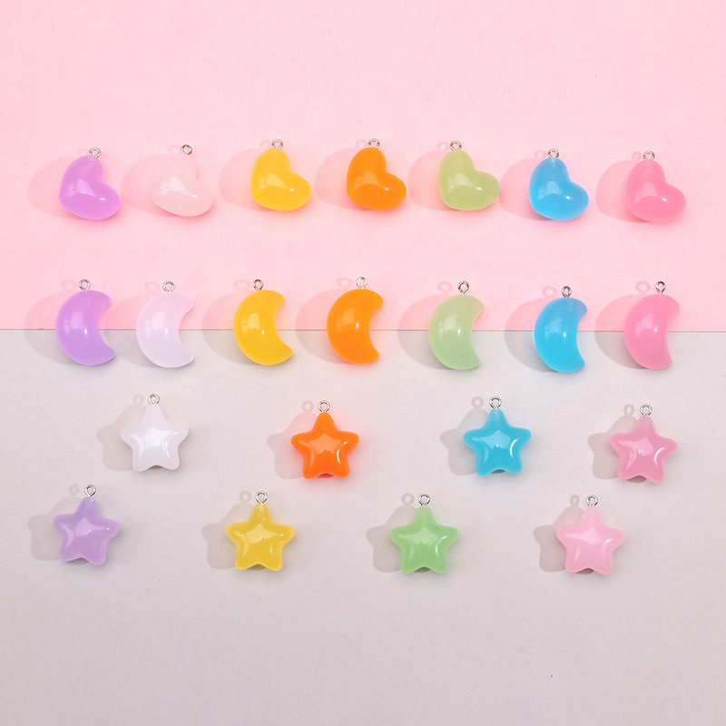 Candy Color Jelly Color Transparent Heart Five-Pointed Star Moon Pendant DIY Cute Accessories Landscaping Key Chain Accessories