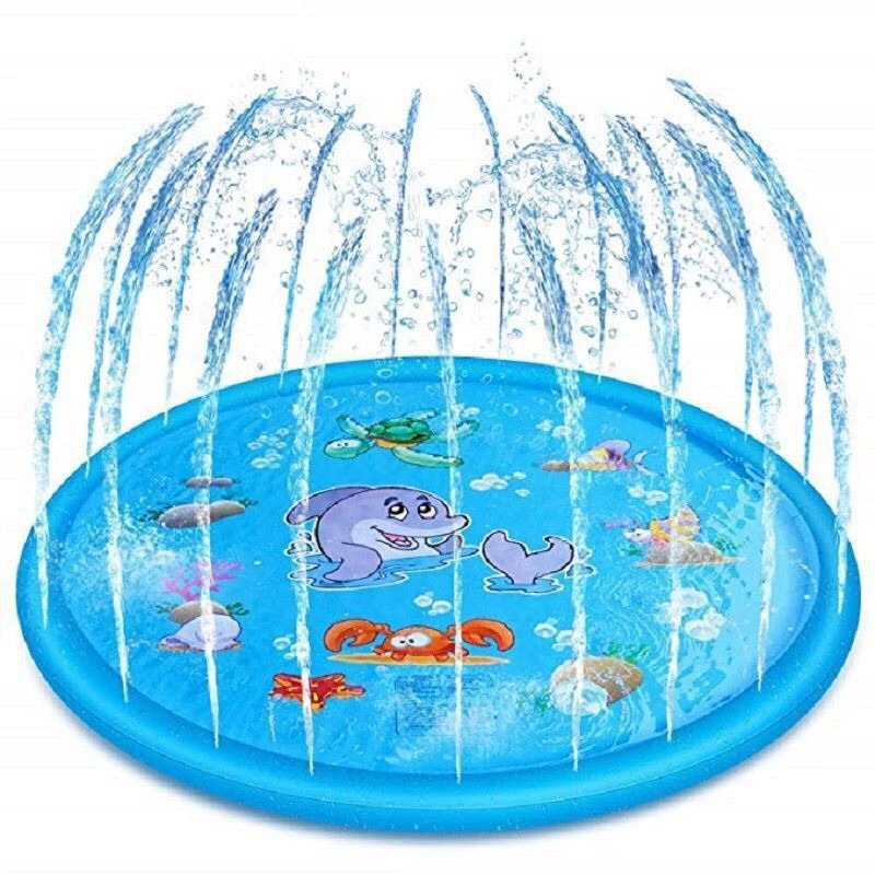 Colchoneta de Agua para Exteriores para Niños (100/150/170cm), con Delfines y Letras, Rociadores para Mascotas.