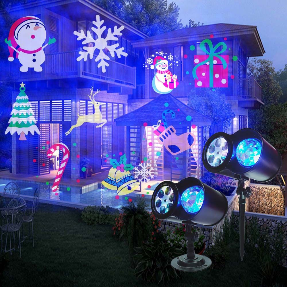 雪花投影双筒水纹图案跨境欧美户外室内万圣雪花菲林灯草坪圣诞灯