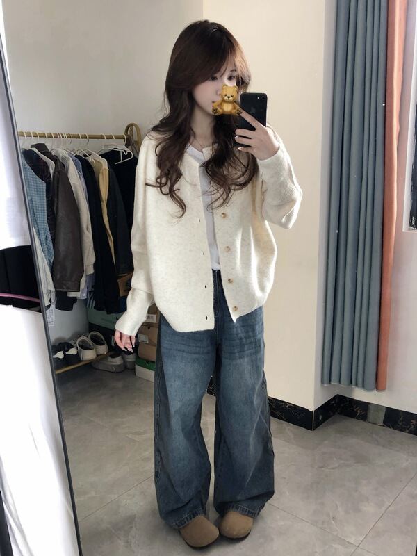韩系软糯温柔风长袖毛衣外套女早秋小个子宽松显瘦针织开衫上衣潮|undefined