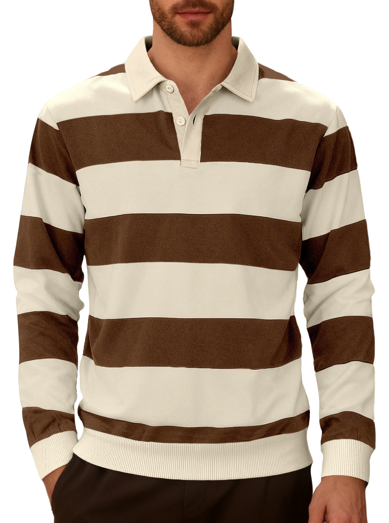 Transfronterizos Europa y América Amazon tendencia deportiva casual de negocios camisa de punto a rayas cortazo camisa polo de manga larga hombre