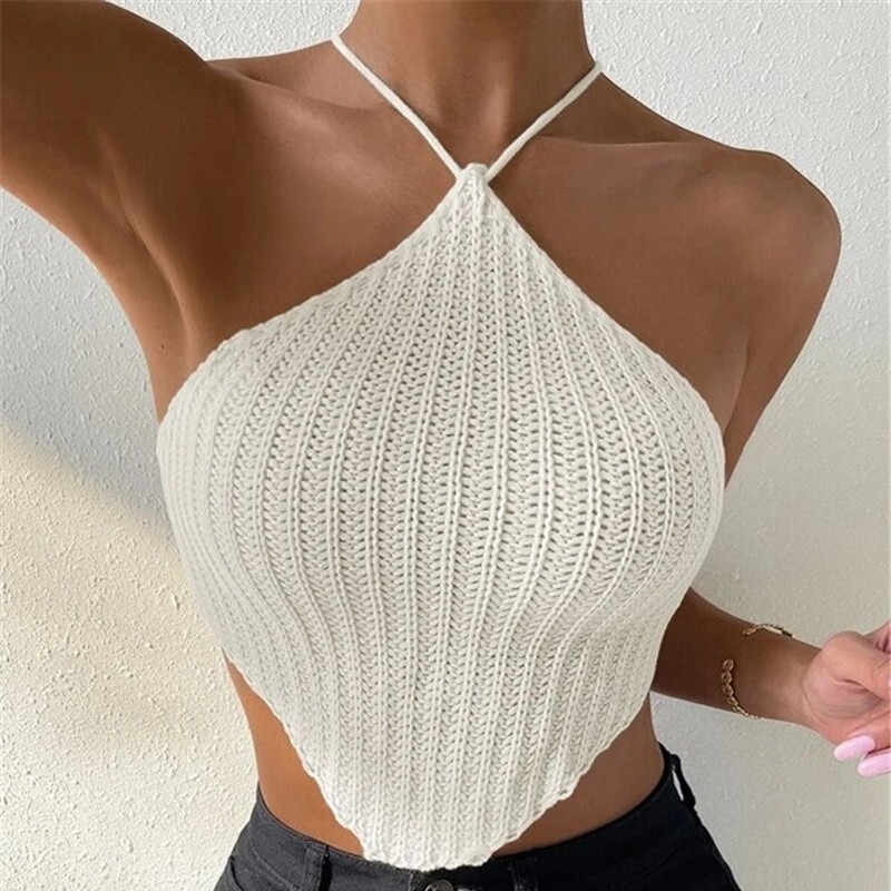 AliExpress European and American cross-border Amazon lace-up halter knitted vest design sweater wrapped chest top