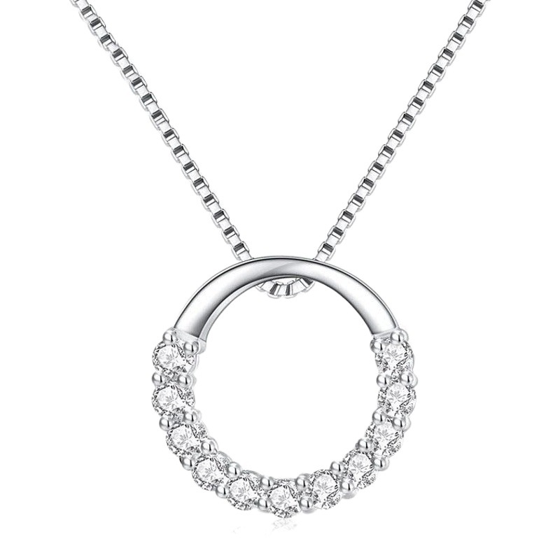 S925 plata esterlina anillo redondo ZIRCON pequeña cadena colgante de las mujeres estilo coreano simple corto clavícula collar