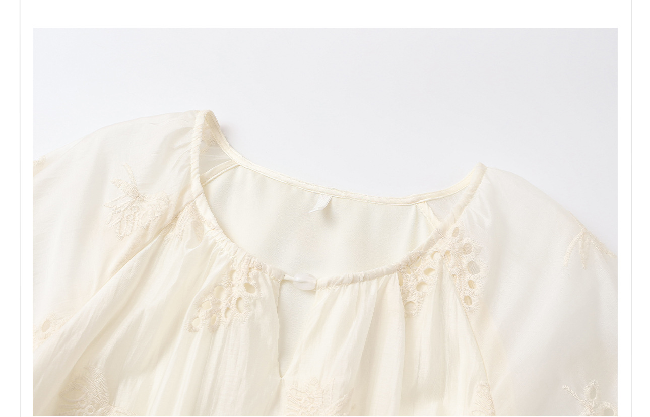 Váy suông midi Tencel phong cách Trung Quốc mới tay ngắn cổ tròn — Màu trắng be chi tiết 19