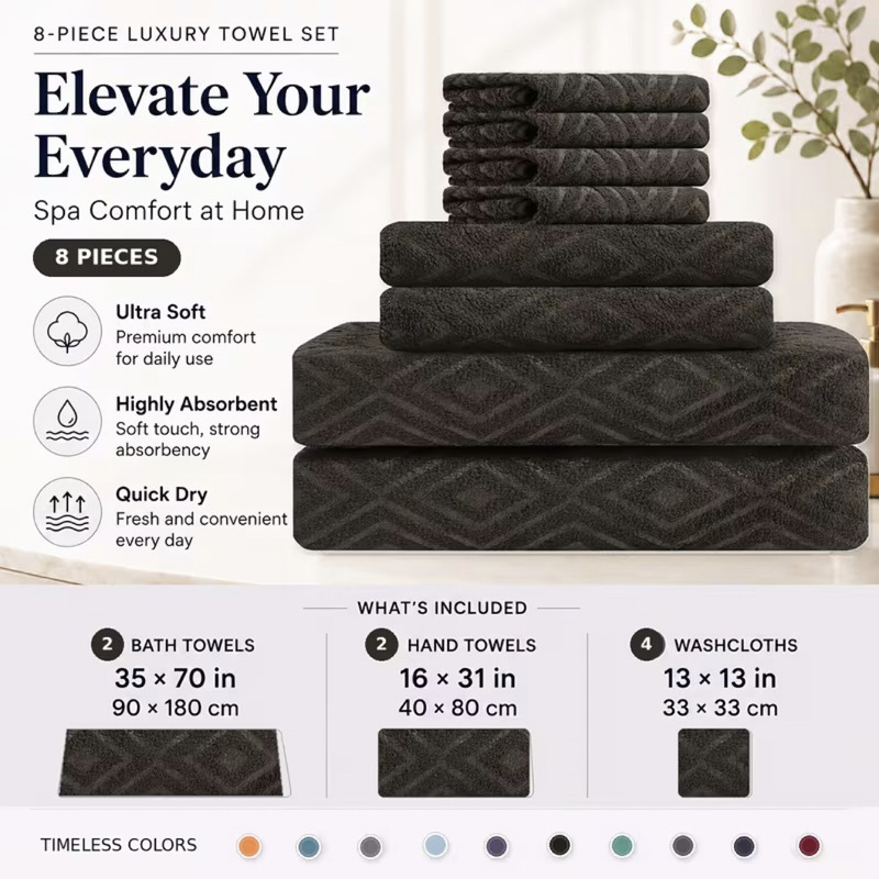 Cross-border 8-piece set of pure cotton towels and bath towels, thickened, highly absorbent, quick-drying, suitable for home and hotel use, including a set for washing and face washing Cross-border 8-piece set of pure cotton towels and bath towels, thickened, highly absorbent, quick-drying, suitable for home and hotel use, including a set for washing and face washing