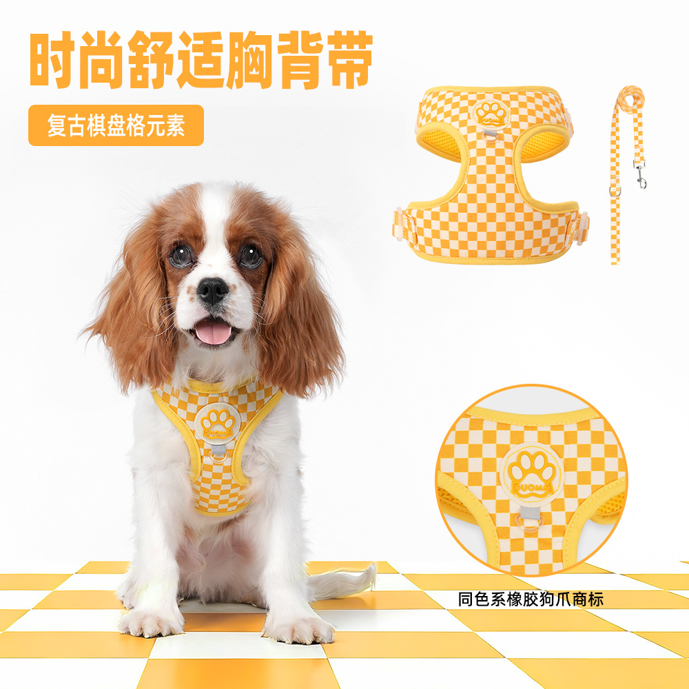 Clásico retro tablero de ajedrez perro cinturón de pecho de cinco colores opcional de moda versátil perro fuera de la tendencia pecho cinturón de perro