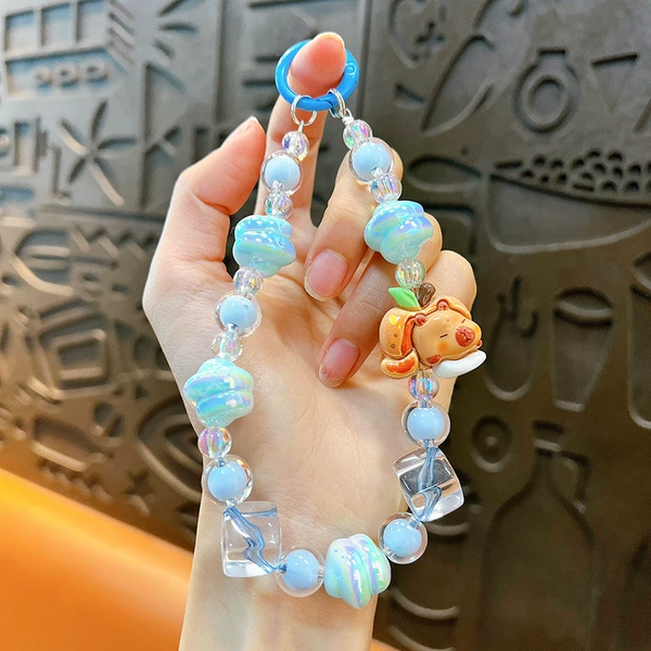 Blue-Capibala luminous beaded mobile phone chain
