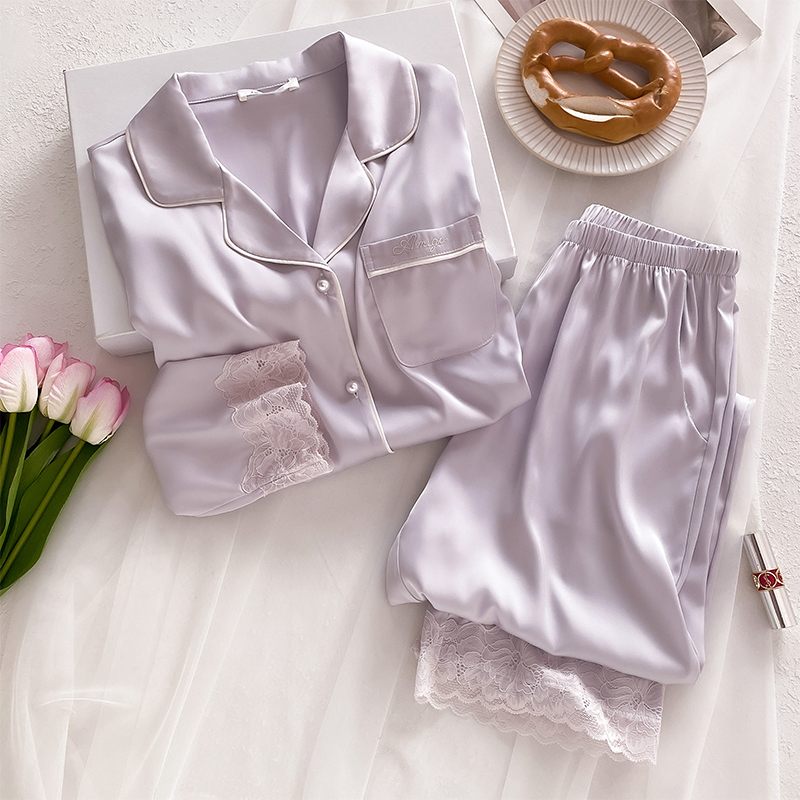 21mm Heavyweight Silk Pajamas for Women Spring and Summer Pure Color Mulberry Silk Long-Sleeved Pants Home Wear Suit Outer Wear