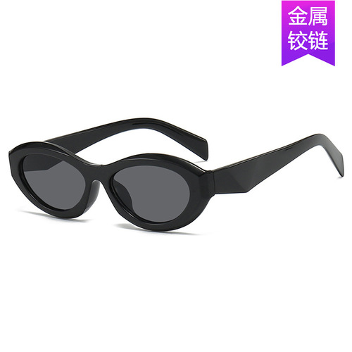 Eurasian Cross-Border  New Small Frame Black Sunglasses Fashion Elliptical Sunglasses Trendy Personality Hip-Hop Sunglasses for Women