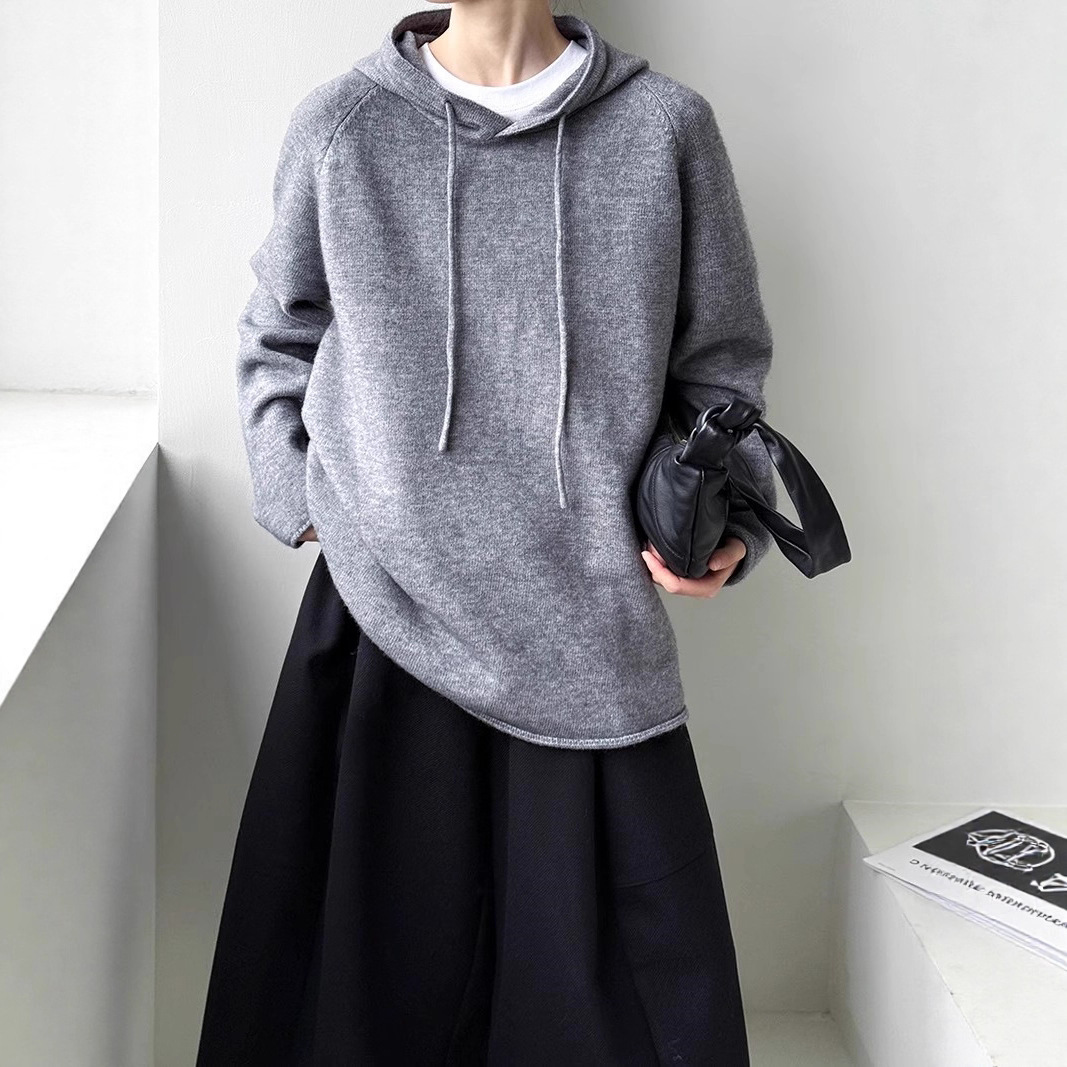 Casual Casual Style Velvet Hoodie 2025 Autumn and Winter New Style Mid-Length Loose Slimming Look Gray Hooded Sweatshirt Sweater for Women