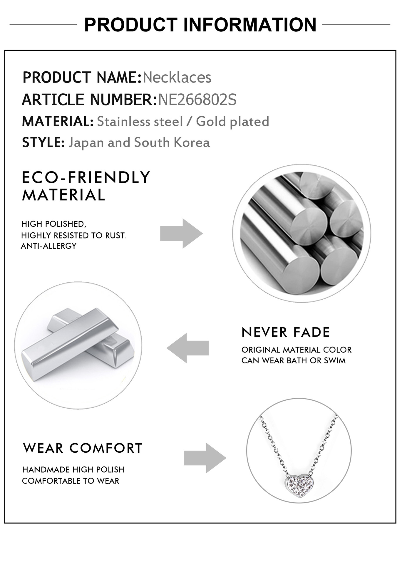 Fashion Heart Shape Stainless Steel Plating Zircon Pendant Necklace Colorza_colorza_30